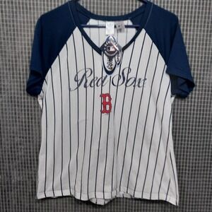 Red Sox Baseball Shirt Womens XL Pinstripe Raglan White Blue Concepts Sport